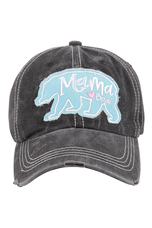 S3-2-1-HDT3754BK - MAMA BEAR RUGGED ACCENT BASEBALL CAP-BLACK/6PCS