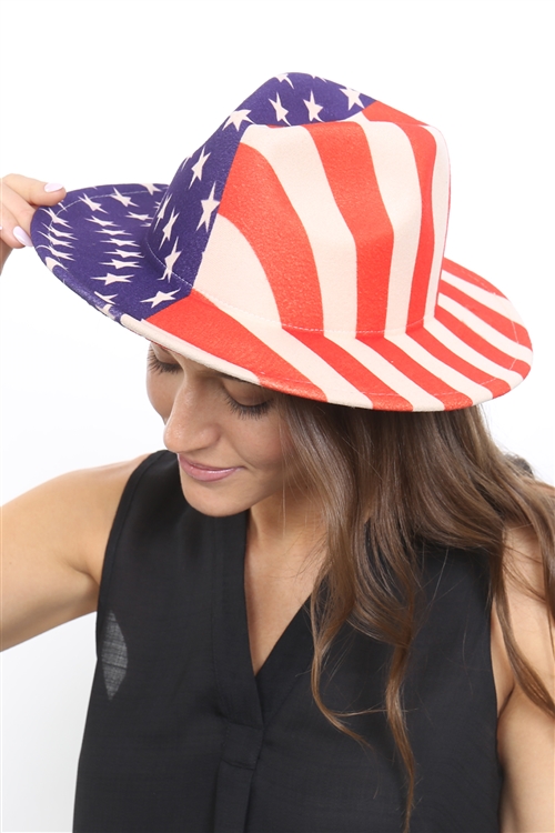 S12-12-1-HDT3759 - AMERICAN FLAG FELT FASHION BRIM HAT - USA/6PCS (NOW $3.25 ONLY!)