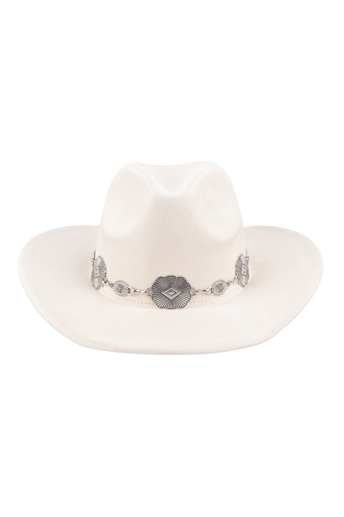 SA3-7-1-HDT3792IV - FELT FASHION BRIM HAT W/ CHAIN WESTERN ACCENT-DARK IVORY/6PCS