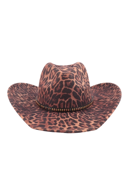 S6-10-1-HDT3793 - LEOPARD PRINT FASHION FELT BRIM HAT-BROWN/6PCS