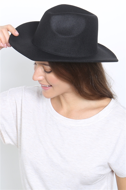 S18-3-5-HDT3795BK - FELT FASHION BRIM HAT-BLACK/6PCS