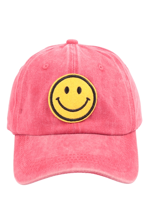 S3-4-1-HDT3796RD - SMILEY LOGO ACID WASHED TEXTURED FASHION FASHION CAP-RED/6PCS