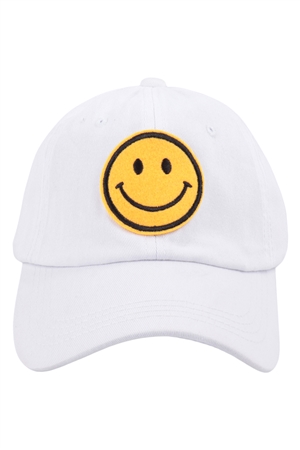 S2-4-3-HDT3796WT - SMILEY LOGO ACID WASHED TEXTURED FASHION FASHION CAP -WHITE/6PCS