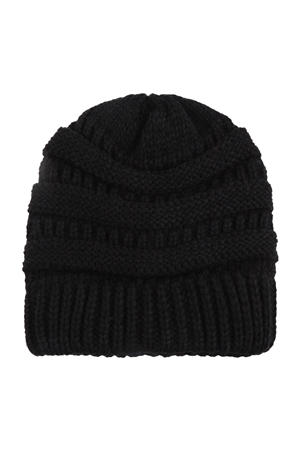 S26-8-5-HDT3820BK-1 - RIBBED KNIT PATTERN BEANIE-BLACK/1PC
