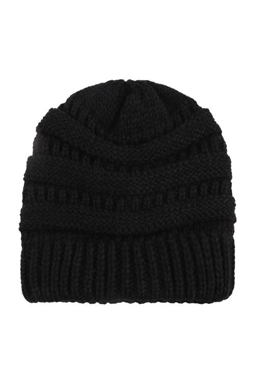 S22-11-6-HDT3820BK - RIBBED KNIT PATTERN BEANIE-BLACK/6PCS