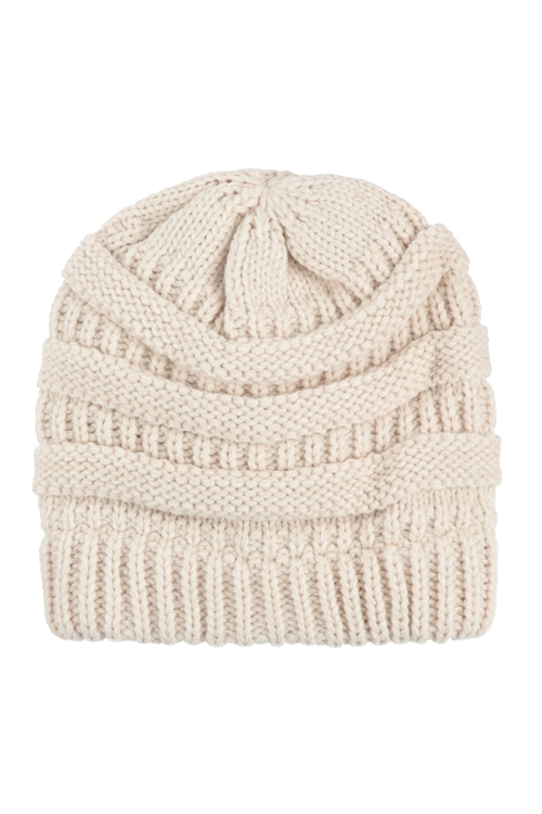 C1-HDT3820IV - RIBBED KNIT PATTERN BEANIE-IVORY/6PCS