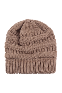 S18-9-3-HDT3820KA-1 - RIBBED KNIT PATTERN BEANIE-KHAKI/1PC