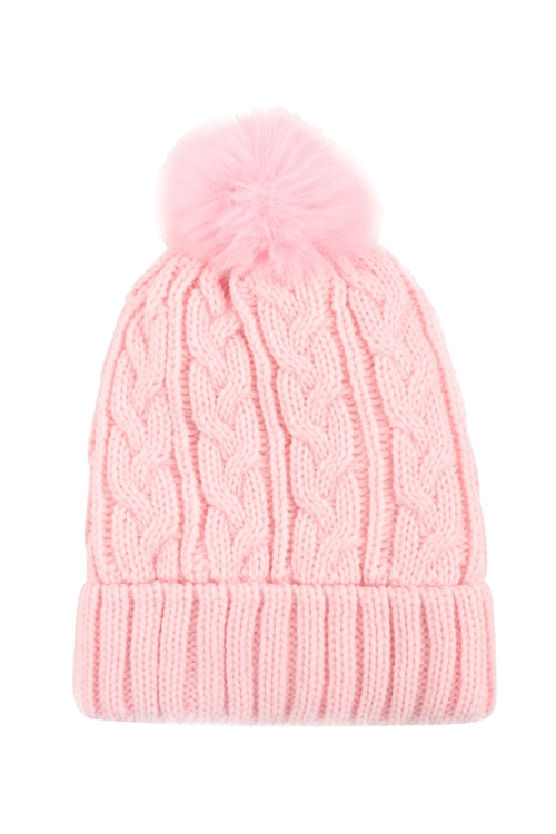 S22-10-6-HDT3821PK - CHAIN RIB KNIT PATTERN BEANIE-PINK/6PCS