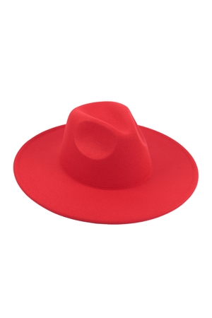 S1-P7-HDT4024RD - FELT FEDORA FASHION BRIM HAT-RED/6PCS