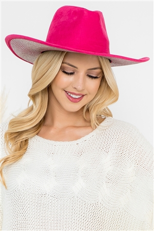 S8-14-1-HDT4025FS - RHINESTONE GLITTER BRIM FEDORA HAT-FUCHSIA/6PCS (NOW $7.75 ONLY!)