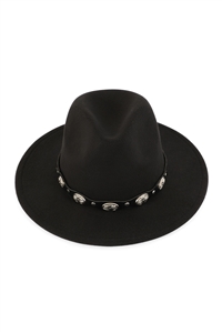 S4-6-6-HDT4052BK - FEDORA PANAMA HAT WITH LEATHER BUCKLE HATBAND-BLACK/6PCS