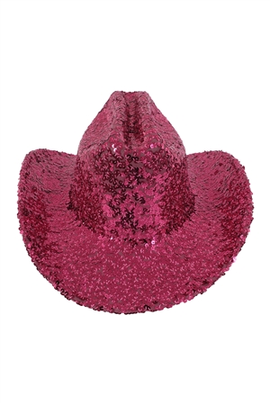 Blk-12-1-HDT4054FS - GLITTER SEQUIN FEDORA COWBOY HAT-FUCHSIA/6PCS