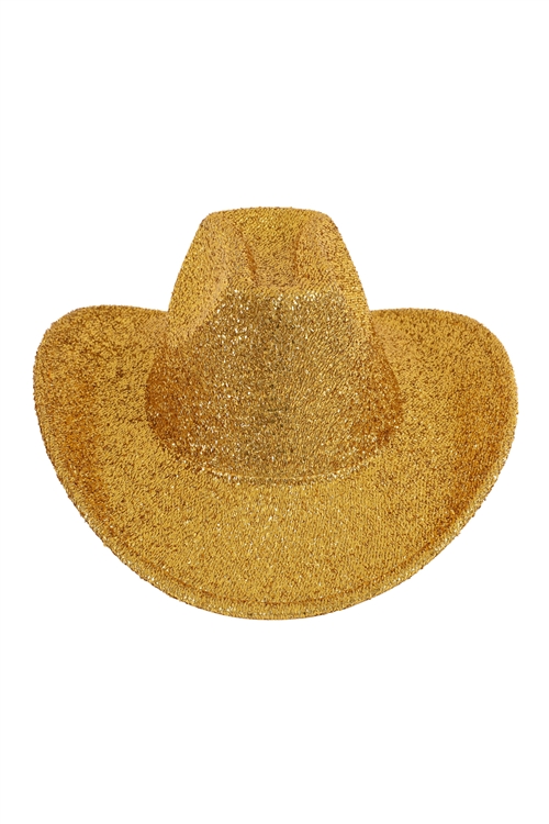 S7-12-6-HDT4055GD - GLITTER SOLID COLOR FEDORA HAT-GOLD/6PCS