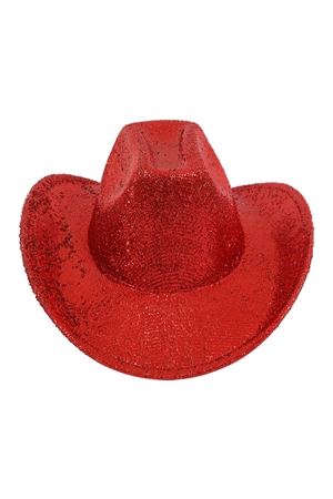 S7-13-6-HDT4055RD - GLITTER SOLID COLOR FEDORA HAT-RED/6PCS