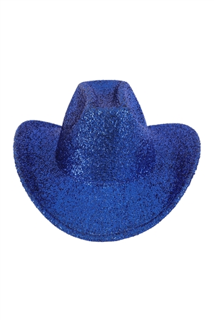 S7-13-6-HDT4055SP - GLITTER SOLID COLOR FEDORA HAT-SAPPHIRE/6PCS