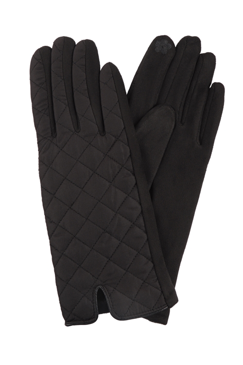 S3-5-2-HDV2826BK - QUILTED DIAMOND PATTERN SMART TOUCH GLOVES-BLACK/6PCS