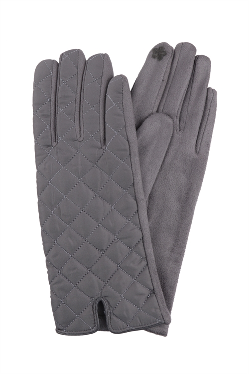 S3-5-1-HDV2826GY - QUILTED DIAMOND PATTERN SMART TOUCH GLOVES-GRAY/6PCS