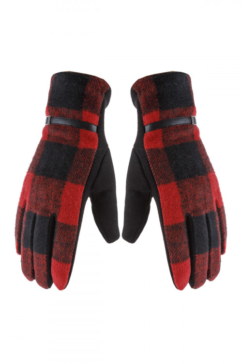 S23-10-2-HDV2923RD RED BUFFALO PLAID STRAP SMART TOUCH GLOVES/6PCS (NOW $2.75 ONLY!)