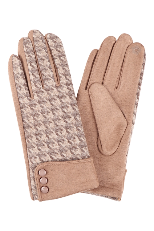 S27-4-1-HDV3450BR - SMART TOUCH GLOVES  W/ BUTTON - BROWN/6PCS (NOW $2.75 ONLY!)