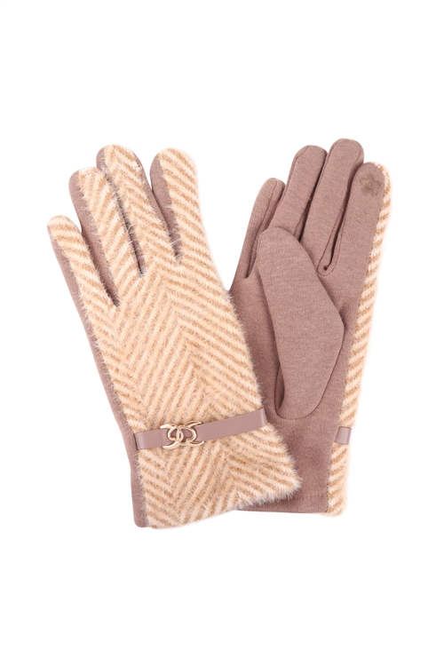 S3-7-2-HDV3452LBR - CHEVRON PATTERN FUR SMART TOUCH GLOVES - LIGHT BROWN/6PCS (NOW $2.75 ONLY!)