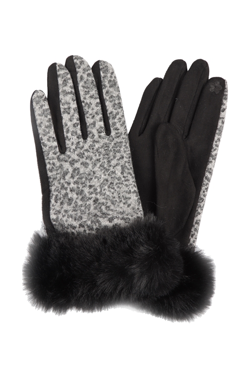 S20-11-2-HDV3824BK - SMART TOUCH LEOPARD  PRINT FUZZY GLOVES-BLACK/6PCS (NOW $2.75 ONLY!)