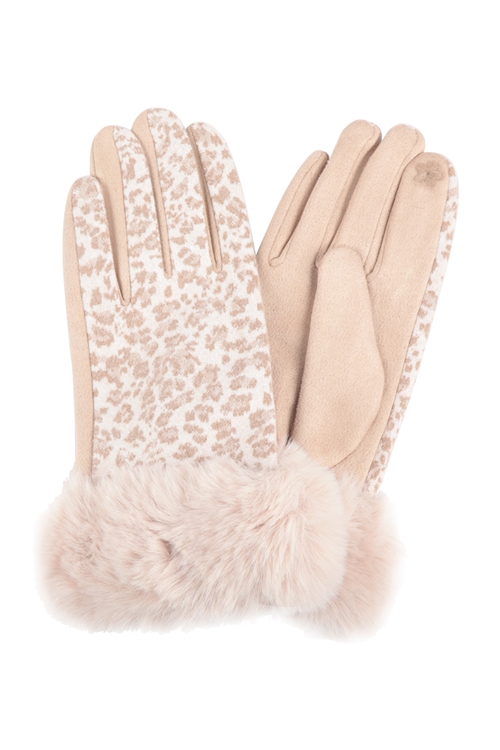 S19-8-1-HDV3824LBR - SMART TOUCH LEOPARD  PRINT FUZZY GLOVES-LIGHT BROWN/6PCS (NOW $2.75 ONLY!)