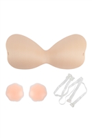 S17-1-2-HDX3969BG/A - ONE PIECE ADHESIVE SILICONE RESUSABLE NU BRA WITH NIPPLE TAPE AND TRANSPARENT STRAP(CUP A)-BEIGE/3SETS