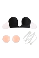 S20-6-2-HDX3971BK/B - STRAPLESS PUSH UP ADHESIVE NU BRA WITH NIPPLE TAPE AND TRANSPARENT STRAP (CUP B)-BLACK/3SETS