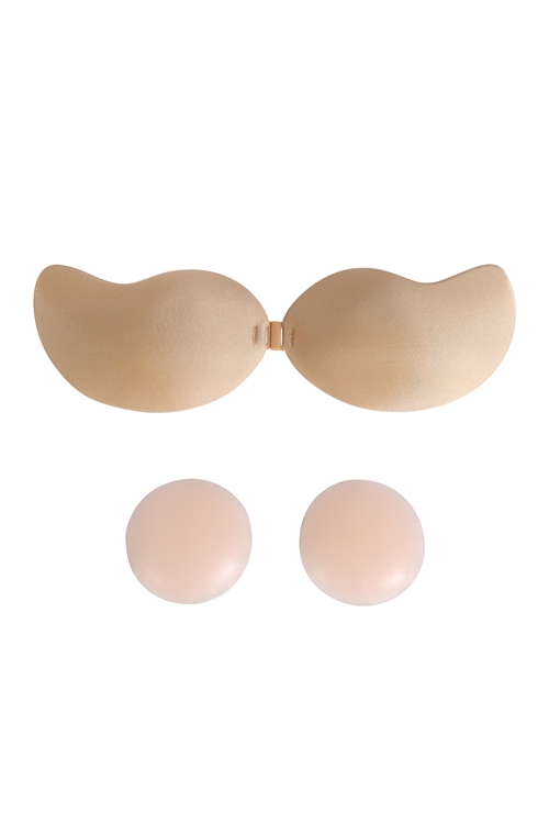 S19-13-3-HDX4061BG/D - BRA INVISIBLE MANGO SHAPE STRAPLESS NU BRA WITH NIPPLE TAPE (CUP D) BEIGE/3PCS