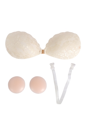 S19-12-1-HDX4063BG/A - BRA INVISIBLE ADHESIVE NU BRA WITH NIPPLE TAPE AND 1PC BRA STRAP (CUP A)-BEIGE/3SETS