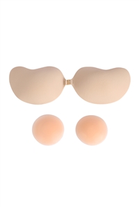 S19-12-3-HDX4064BG/B - NUBRA -BRA CLOTH INVISIBLE STRAPLESS DOUBLE PUSH UP NU BRA WITH NIPPLE COVER TAPE(CUP B)BEIGE/3SETS