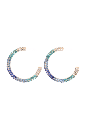 SA4-1-2-HE2066GDBL - PAVE RHINESTONE GLITTER C SHAPE HOOP EARRINGS-BLUE/1PC