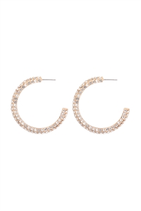 S4-4-3-HE2066GDCL - PAVE RHINESTONE GLITTER C SHAPE HOOP EARRINGS-CLEAR/1PC