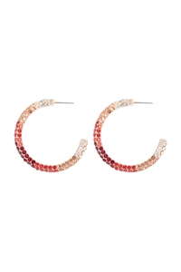 SA4-1-2-HE2066GDRD - PAVE RHINESTONE GLITTER C SHAPE HOOP EARRINGS-RED/1PC