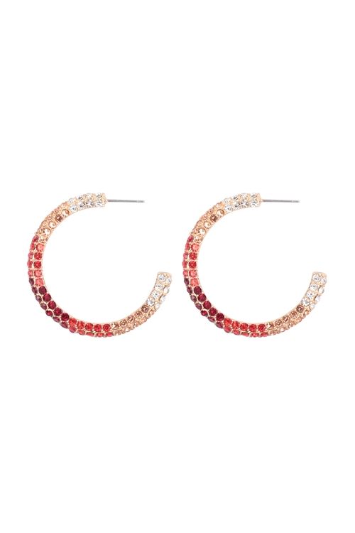 SA4-1-2-HE2066GDRD - PAVE RHINESTONE GLITTER C SHAPE HOOP EARRINGS-RED/1PC