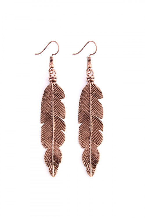 S5-4-4-HE20738CP CHAMPAGNE  FEATHER ETCHED DROP EARRINGS/6PAIRS