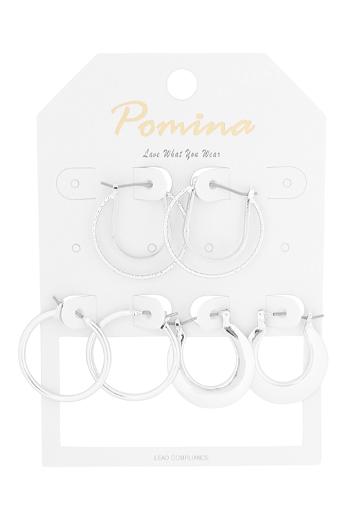 S5-4-1-HE2280RH - MULTI SET CRESCENT WITH TEXTURE HOOP LATCH EARRINGS - MATTE SILVER/6PCS