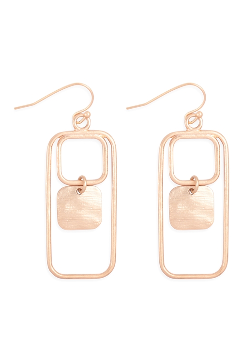 S1-3-2-HE2639WGMG - OPEN RECTANGLE DROP W/ SQUARE LINK DANGLE EARRINGS - MATTE GOLD/6PCS