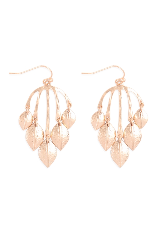 S1-4-2-HE2815WG - CHANDELIER LEAF DANGLE HOOK EARRINGS - MATTE GOLD/1PC