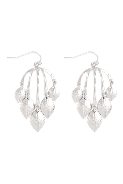 S1-4-2-HE2815WS - CHANDELIER LEAF DANGLE HOOK EARRINGS - MATTE SILVER/1PC