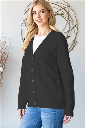 HM-DM2008-1-BK-LONG SLEEVE V NECK BUTTON DOWN CARDIGAN-BLACK-3-3