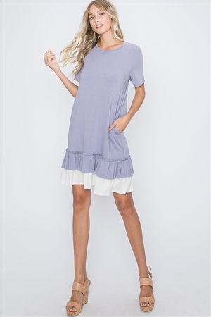 S35-1-1-HM-ED6108-10-DSTLLC - SOLID DRESS WITH RUFFLED AND SIDE POCKET- DUSTY LILAC 2-2-2