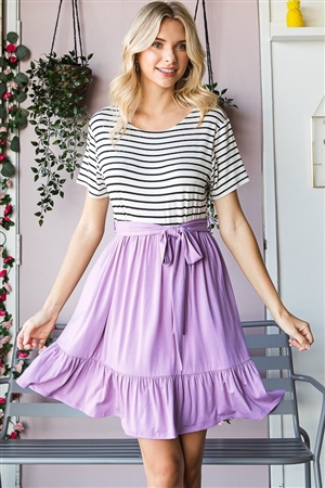 S35-1-1-HM-ED6729-10-LLC - SOLID AND STRIPE PRINT CONTRAST MINI DRESS- LILAC 2-2-2