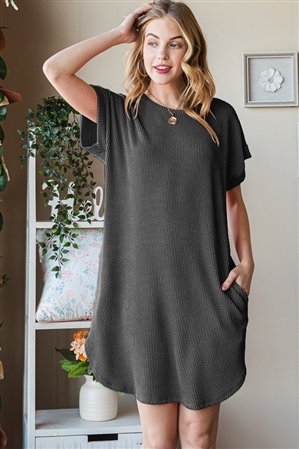 S35-1-1-HM-ED6807-10-CH - SOLID URBAN RIBBED MINI DRESS WITH SIDE POCKET- CHARCOAL 2-2-2