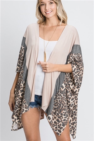 S35-1-1-HM-EJ6102-10-TP - ANIMAL LEOPARD PRINT AND SOLID CONTRAST DRAPED CARDIGAN- TAUPE 2-2-2