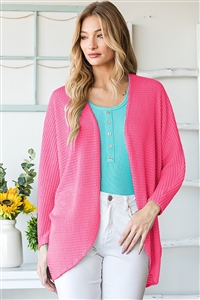 HM-EJ6700-14-FCH-DOLMAN LONG SLEEVE SOLID WAFFLE OPEN CARDIGAN-FUCHSIA-2-2-2