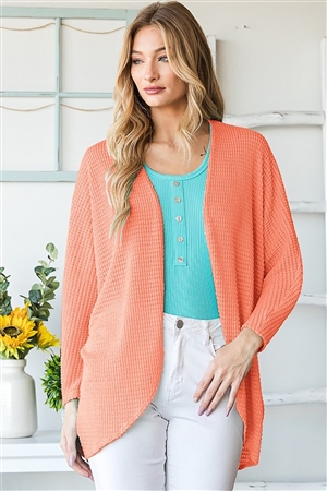 HM-EJ6700-14-PCH-DOLMAN LONG SLEEVE SOLID WAFFLE OPEN CARDIGAN-PEACH-2-2-2