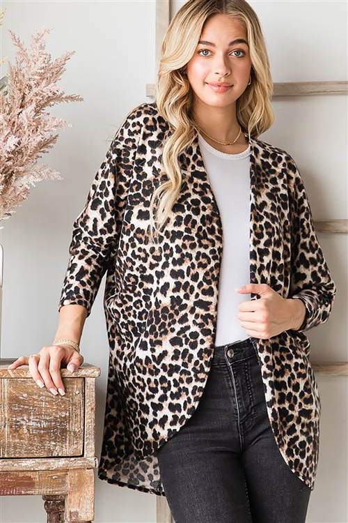 HM-EJ6700-15-BR-DOLMAN THREE QUARTER SLEEVE ANIMAL LEOPARD PRINT OPEN CARDIGAN-BROWN-2-2-2