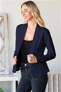 S35-1-1-HM-EJ6727-10-NV - LONG SLEEVE SOLID OPEN BLAZERS- NAVY 2-2-2