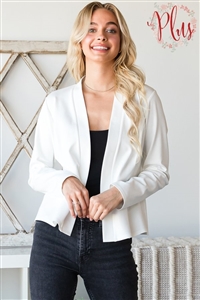 S35-1-1-HM-EJ6727-10X-IV - PLUS SIZE LONG SLEEVE SOLID OPEN BLAZERS- IVORY 2-2-2